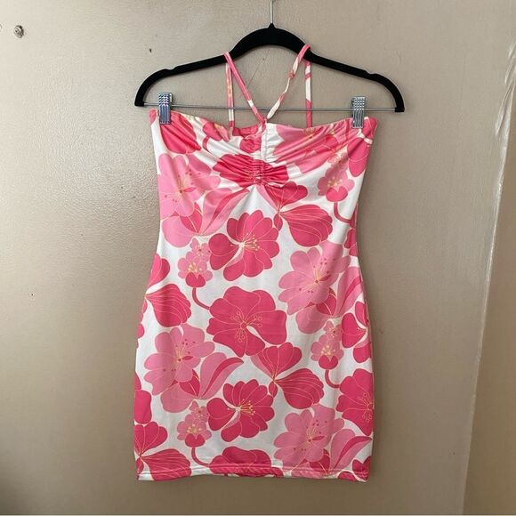 NWT More To Come Ariella Halter Mini Dress Pink Floral tropical print Revolve M - Picture 5 of 6